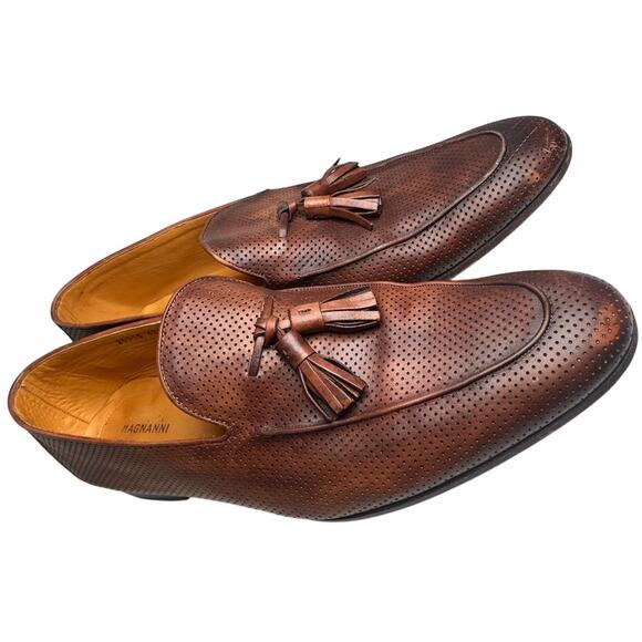 Magnanni Perforated Tassel Loafers Mens Sz 12 Brown Leather Spain SlipOn Preppy - Picture 6 of 16